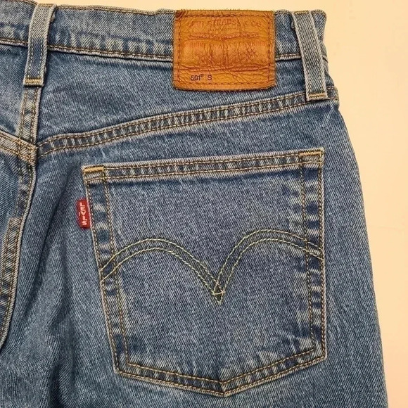 Levi's 501 S Skinny Straight Leg Jeans Blue Denim Button Fly Front 27 - Picture 10 of 16